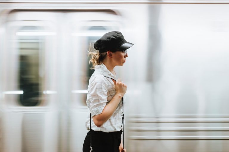 a woman riding on a train